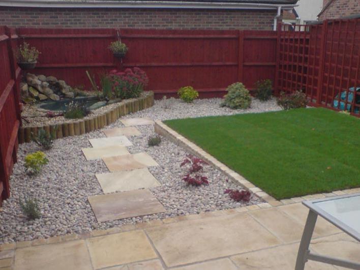 lawn, paving, patio, stone, planting, low maintenance, stepping stones