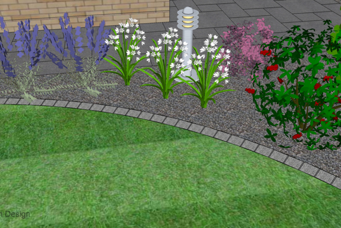 lawn edge, lighting, garden light, planting, 3d garden design