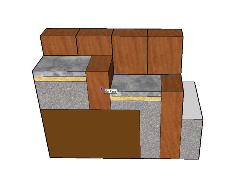 A detail drawing showing the construction of a sleeper retaining wall and steps. The finished drawing would be labelled and include dimensions to assist with self build.