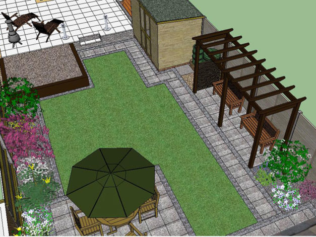 An overhead view of a garden design will show what the garden will look like from an upstairs window.