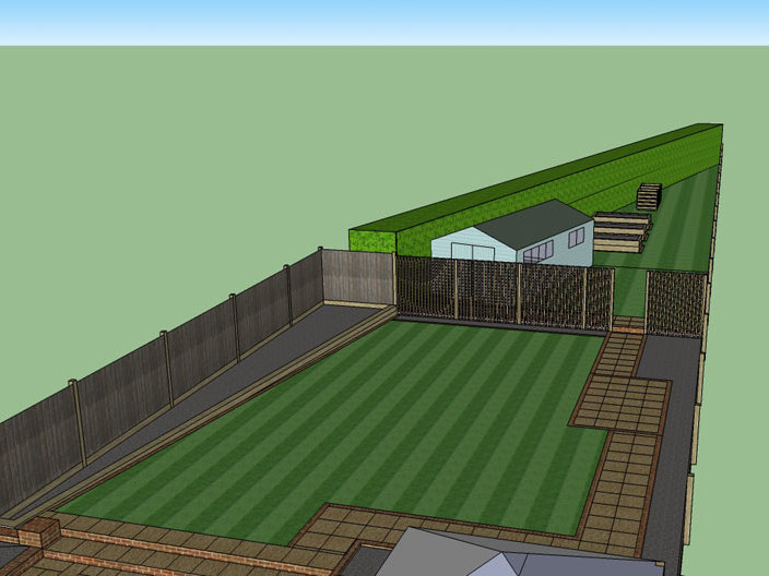 Another view of a large garden design showing the basic layout of the new garden.